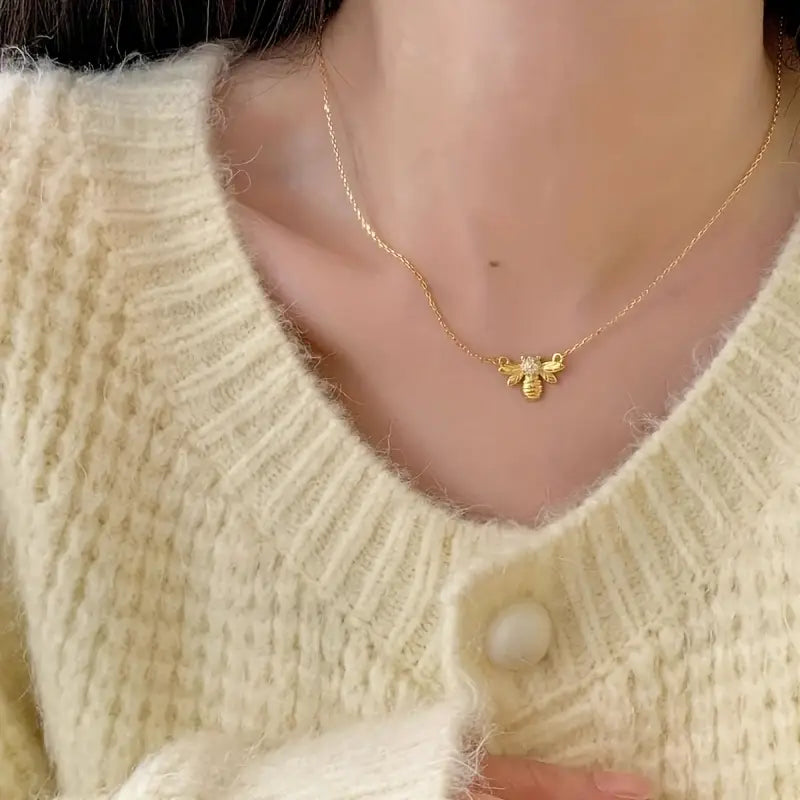 Women's Bee Pendant Necklace with Synthetic Cubic Zirconia Bee Charm