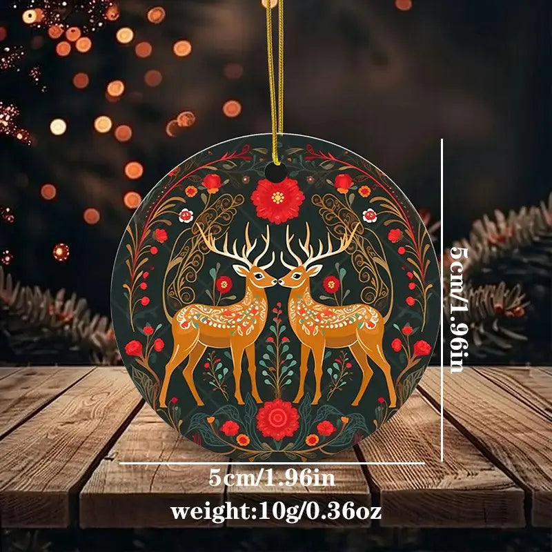 Scandinavian Deer Couple with Floral & Berry Holiday Ornaments