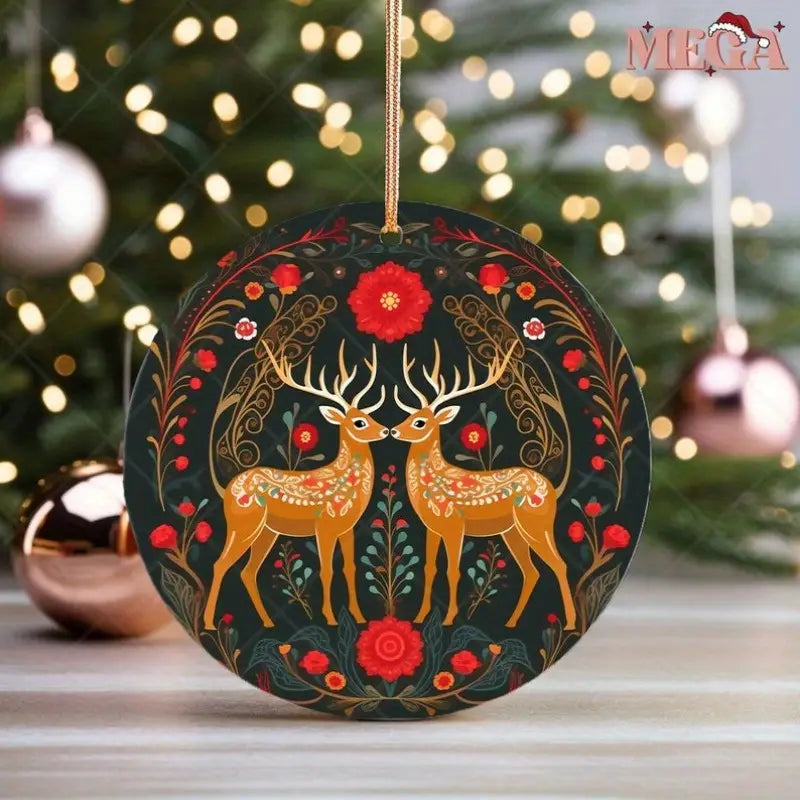 Scandinavian Deer Couple with Floral & Berry Holiday Ornaments