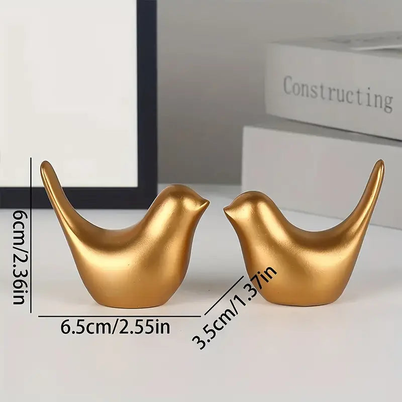 2pcs Golden Bird Couple Figurines (Matte)