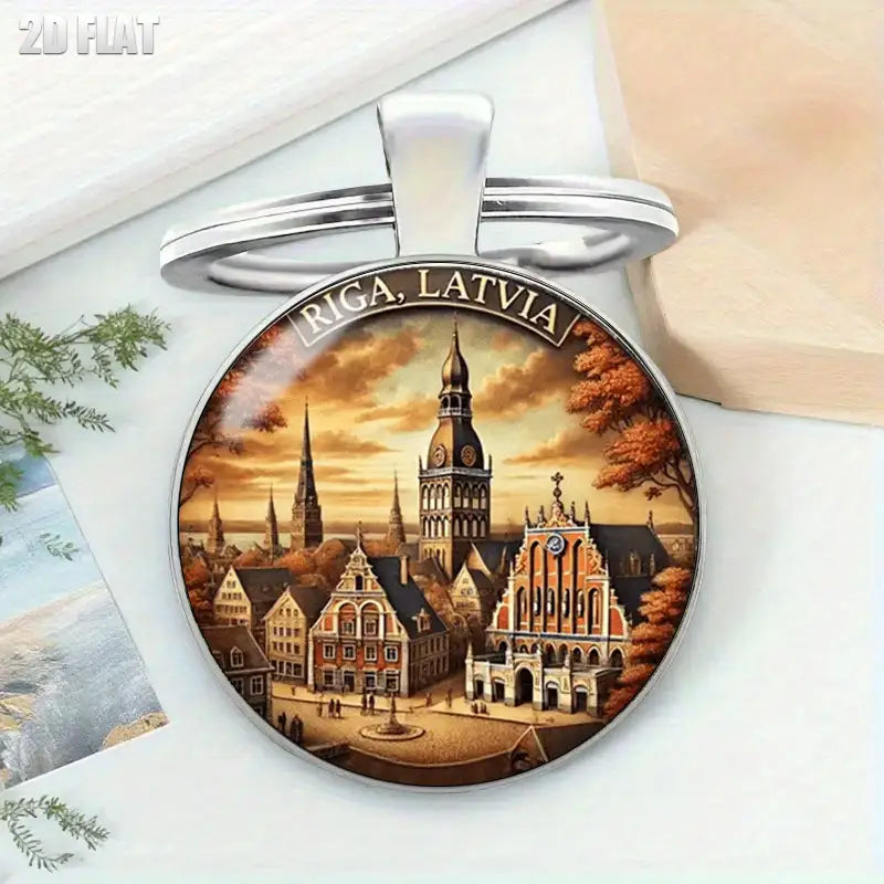 2D Flat Riga Latvia City Keychain with St. Peter's Church
