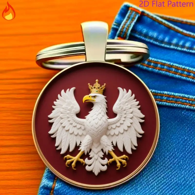 Polish Eagle Keychain - 2D Flat Zinc Alloy Eagle with Crown & Red Background