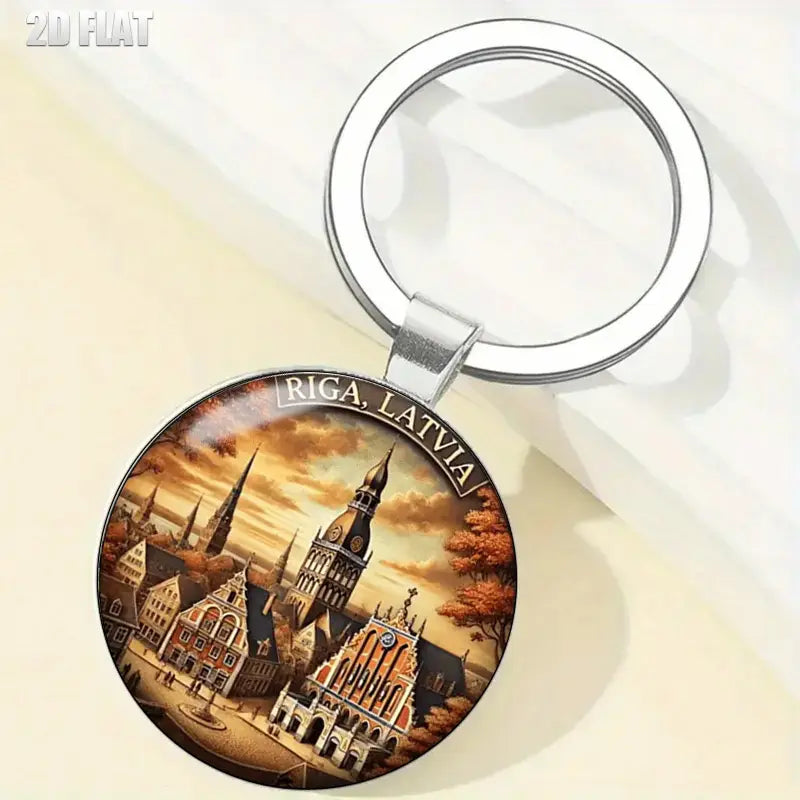2D Flat Riga Latvia City Keychain with St. Peter's Church