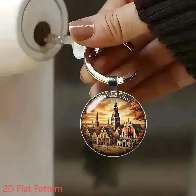 2D Flat Riga Latvia City Keychain with St. Peter's Church