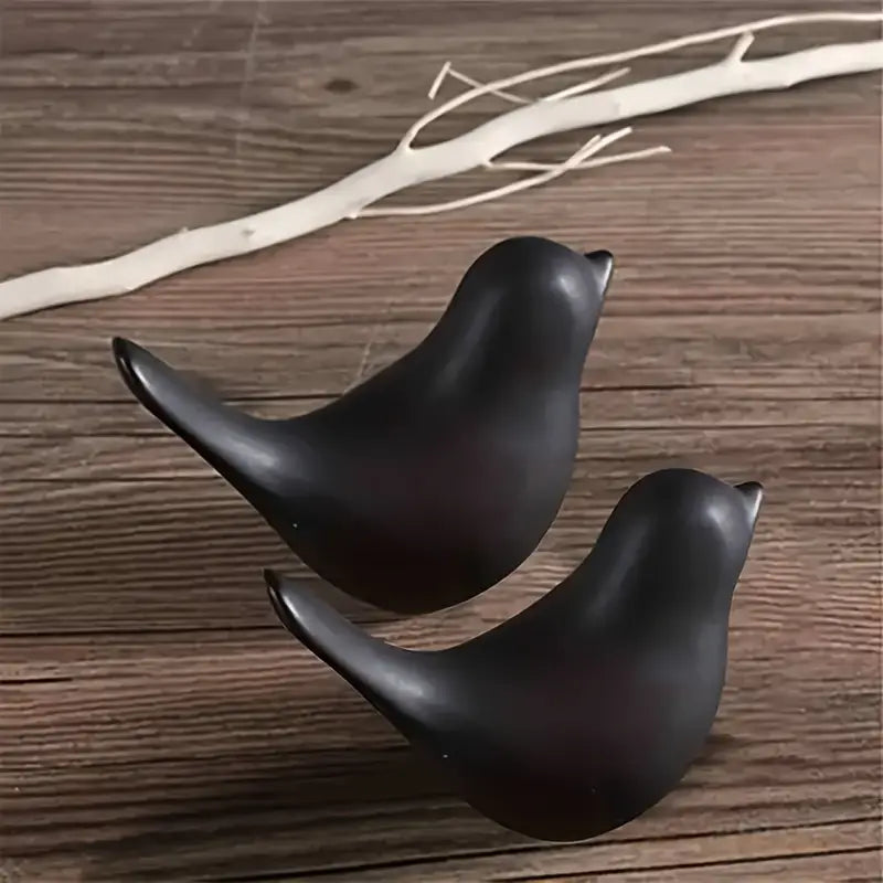 2pcs Black Bird Couple Figurines