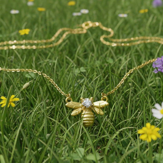 Women's Bee Pendant Necklace with Synthetic Cubic Zirconia Bee Charm