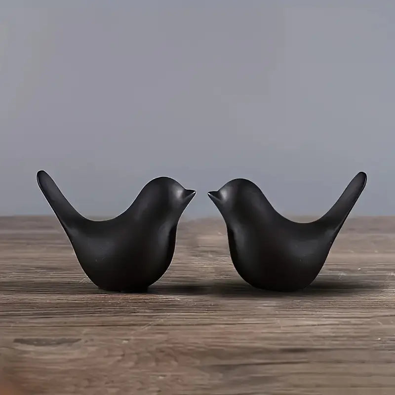 2pcs Black Bird Couple Figurines