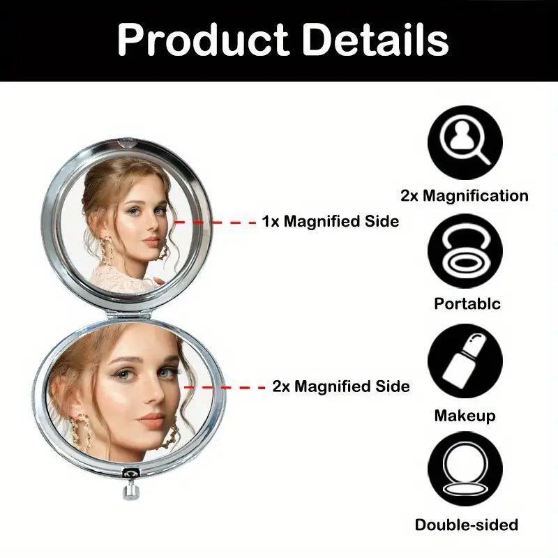 Scandinavian Christmas / Holiday Reindeer & Snowflake Design Handheld Folding Mirror