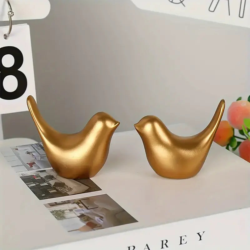 2pcs Golden Bird Couple Figurines (Matte)