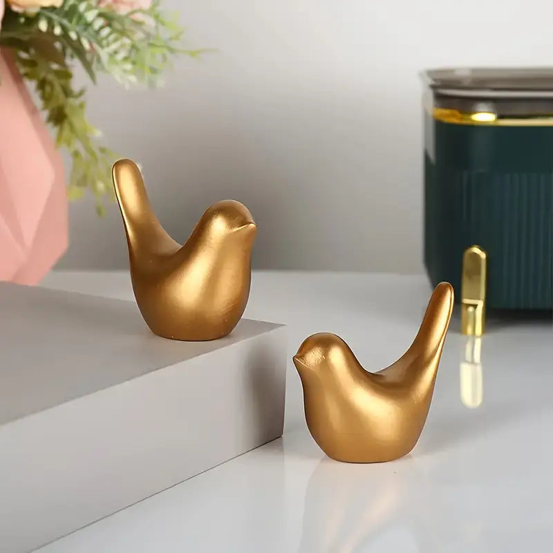 2pcs Golden Bird Couple Figurines (Matte)