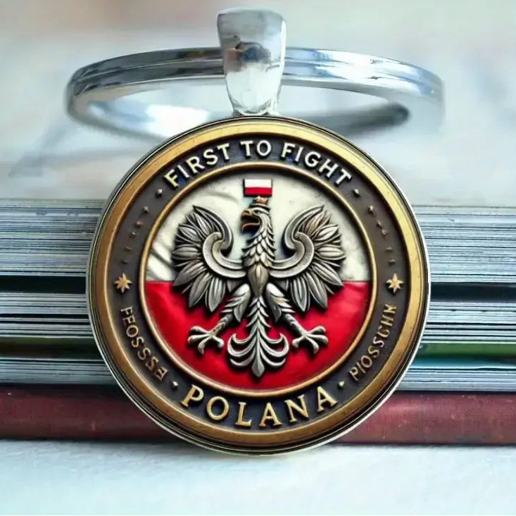 2D Flat, Vintage Polish Eagle Keychain - Red, White & Black Polish Emblem "First to Fight"