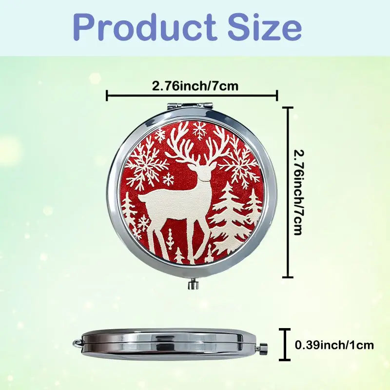 Scandinavian Christmas / Holiday Reindeer & Snowflake Design Handheld Folding Mirror