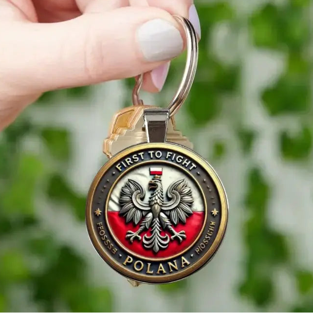 2D Flat, Vintage Polish Eagle Keychain - Red, White & Black Polish Emblem "First to Fight"