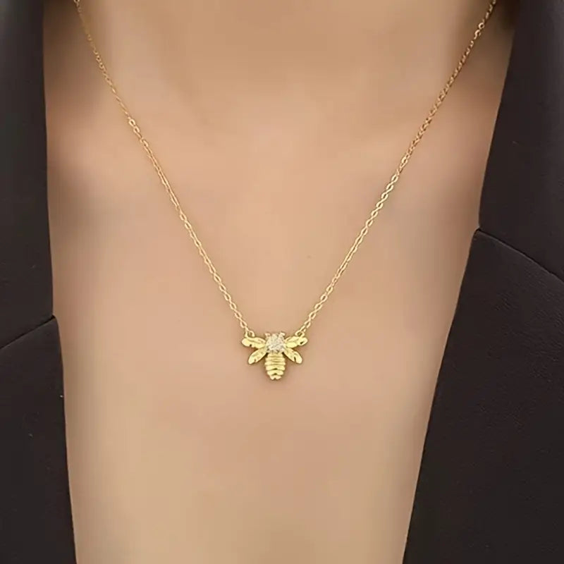 Women's Bee Pendant Necklace with Synthetic Cubic Zirconia Bee Charm