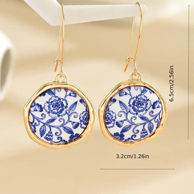 Women's Blue & White Flower Classic French Vintage Hanging Earrings