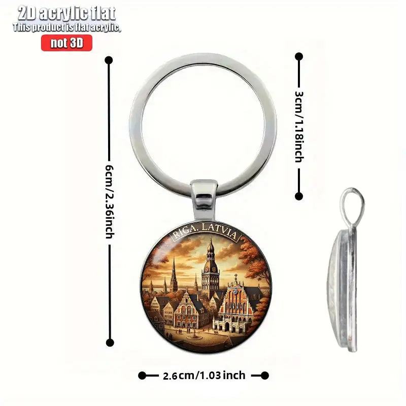 2D Flat Riga Latvia City Keychain with St. Peter's Church