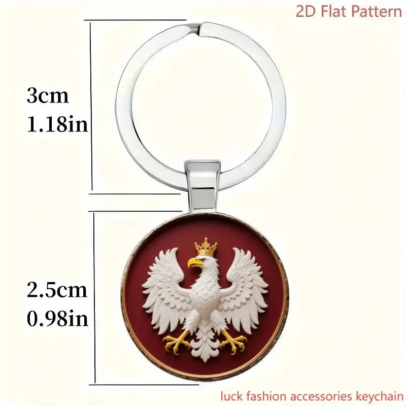 Polish Eagle Keychain - 2D Flat Zinc Alloy Eagle with Crown & Red Background