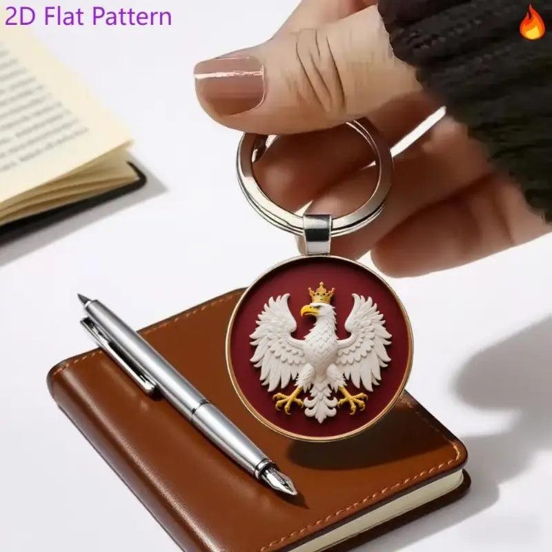 Polish Eagle Keychain - 2D Flat Zinc Alloy Eagle with Crown & Red Background