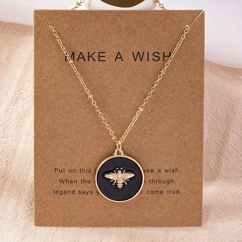 Bee Pendant Necklace With Blessing Card & Elegant Necklace
