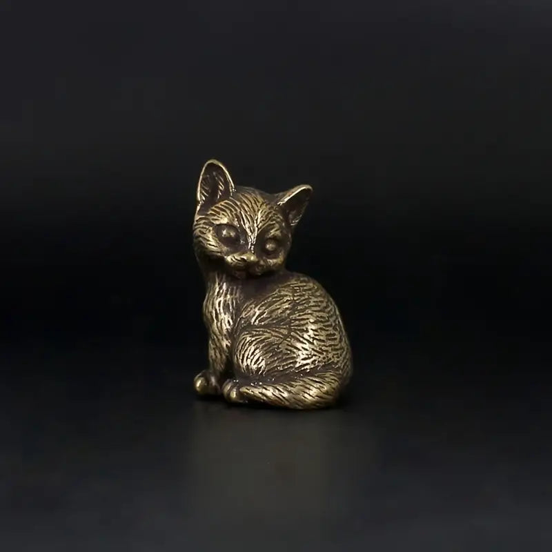 2pcs Vintage Brass Lucky Cat Statues