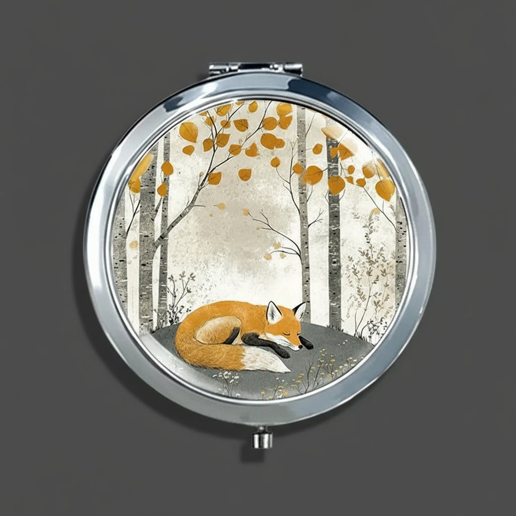Scandinavian Fox & Birch Trees Handheld Mirror
