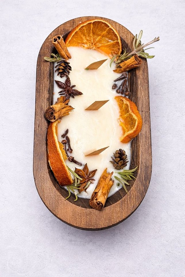 Handcrafted 3 Wooden Wick Dough Bowl Candle