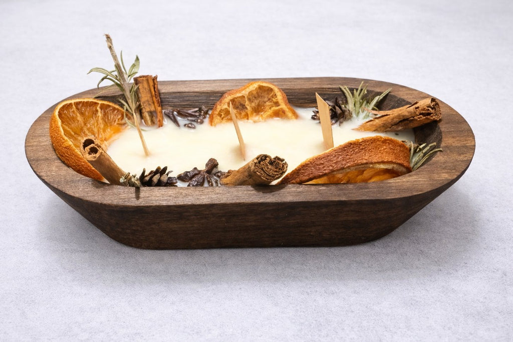 Handcrafted 3 Wooden Wick Dough Bowl Candle