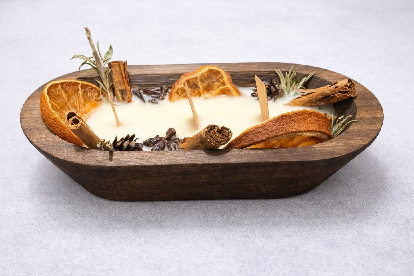 Handcrafted 3 Wooden Wick Herb (Rue/Ruta) Dough Bowl Candle