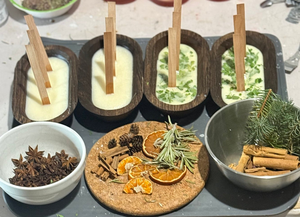 Handcrafted 3 Wooden Wick Herb (Rue/Ruta) Dough Bowl Candle