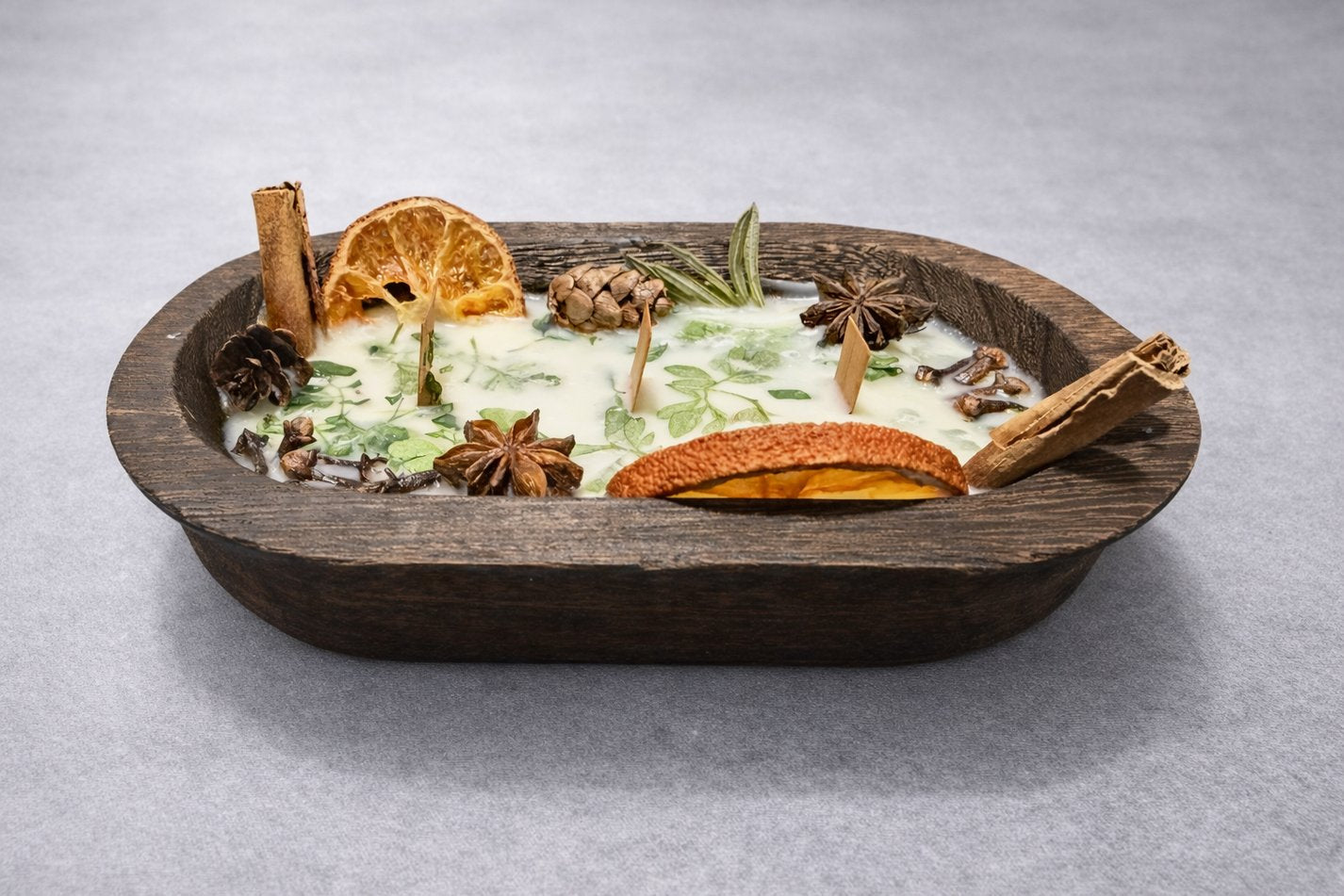 Handcrafted 3 Wooden Wick Herb (Rue/Ruta) Dough Bowl Candle