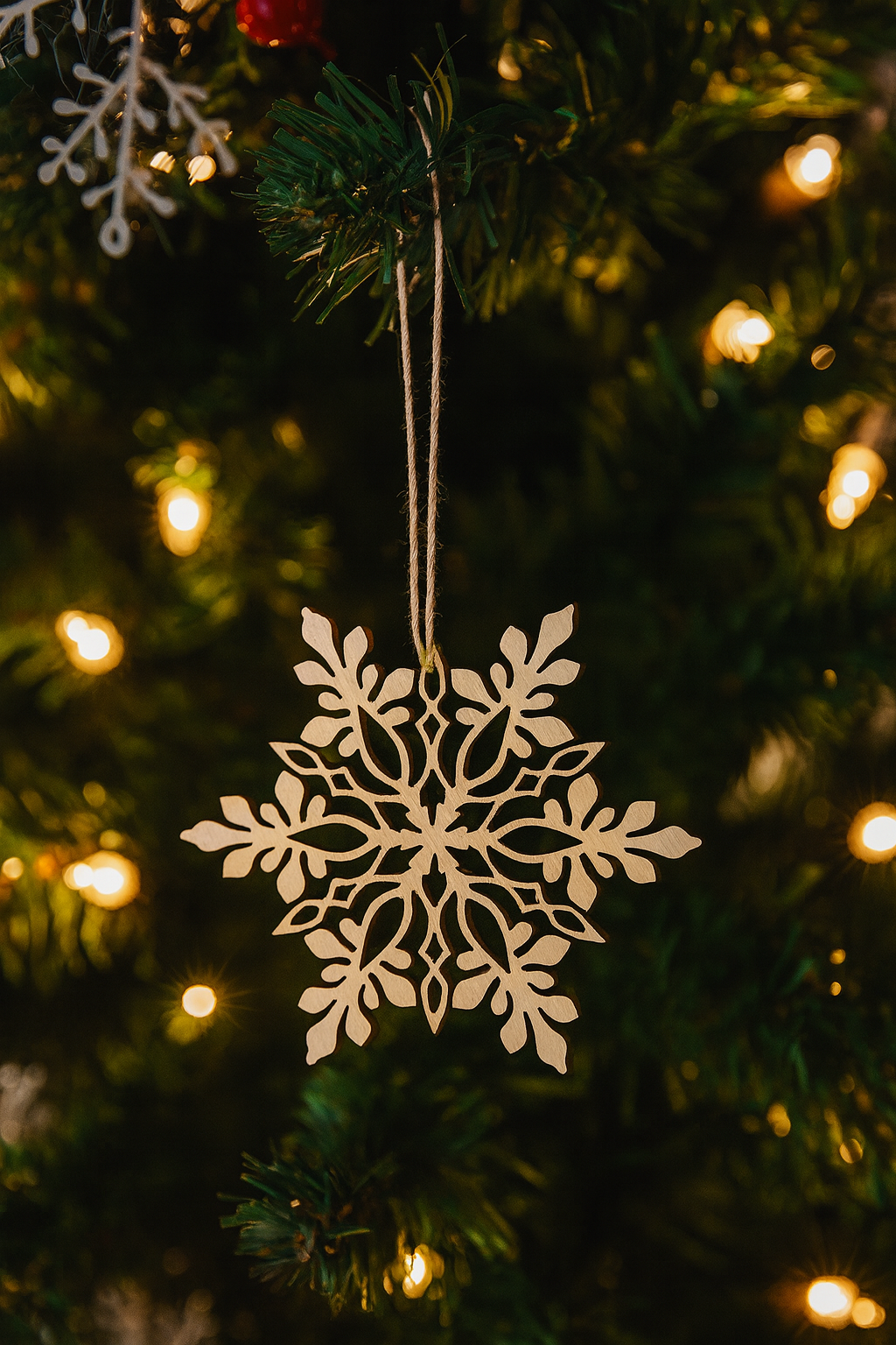 1 Set of 4 Contemporary Wooden Snowflake Ornaments