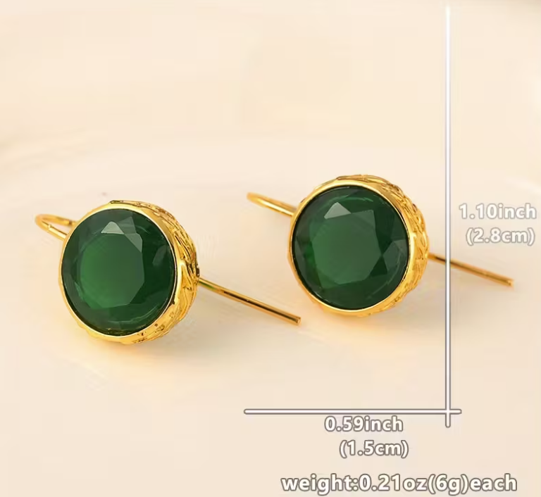 Vintage Synthetic Emerald Pendant Hanging Earrings