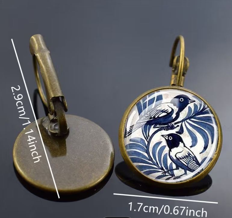 Women's Blue & White Birds Classic French Vintage Hanging Earrings