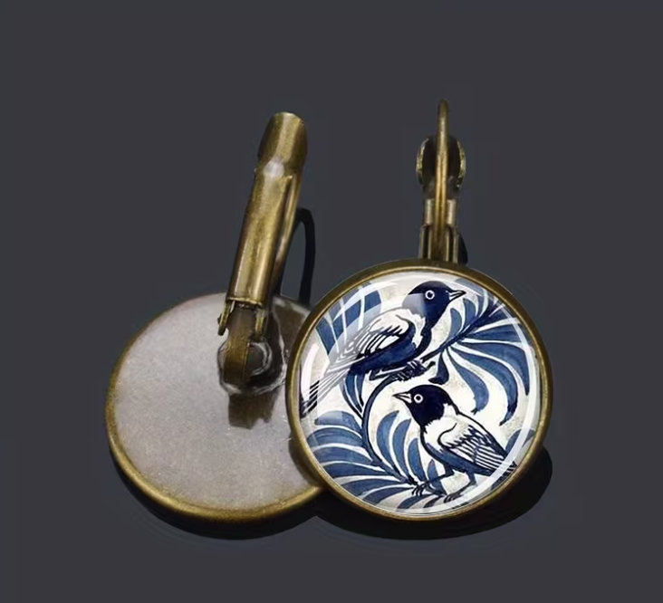 Women's Blue & White Birds Classic French Vintage Hanging Earrings