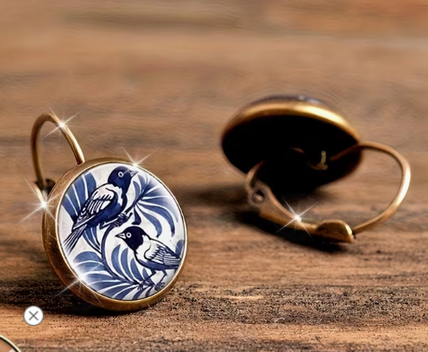 Women's Blue & White Birds Classic French Vintage Hanging Earrings