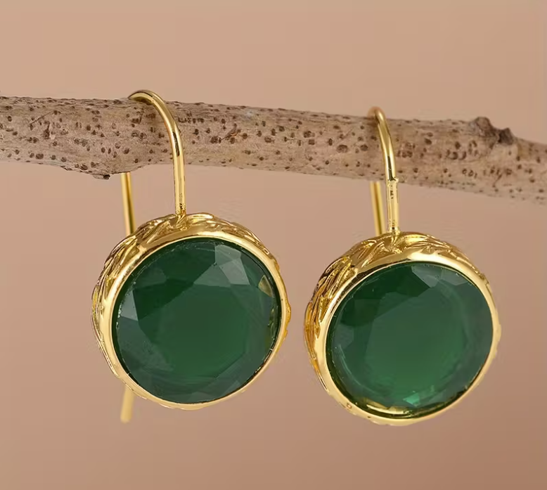 Vintage Synthetic Emerald Pendant Hanging Earrings