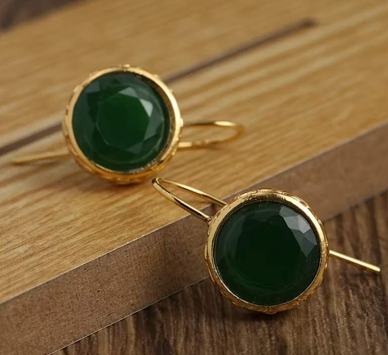 Vintage Synthetic Emerald Pendant Hanging Earrings