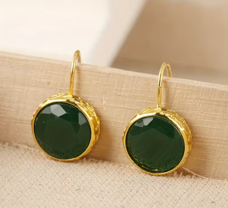 Vintage Synthetic Emerald Pendant Hanging Earrings