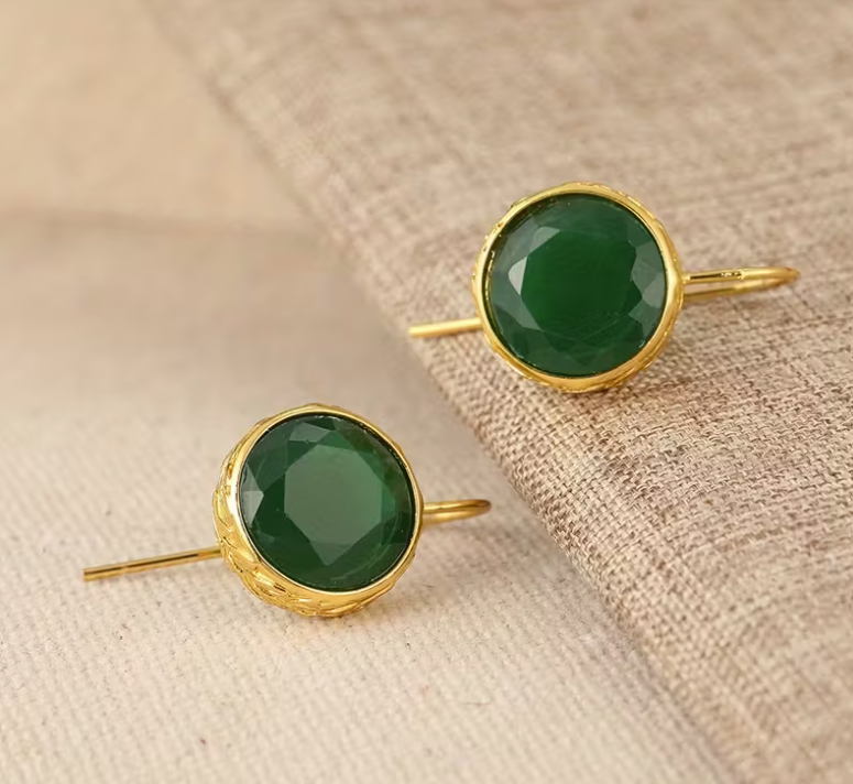 Vintage Synthetic Emerald Pendant Hanging Earrings