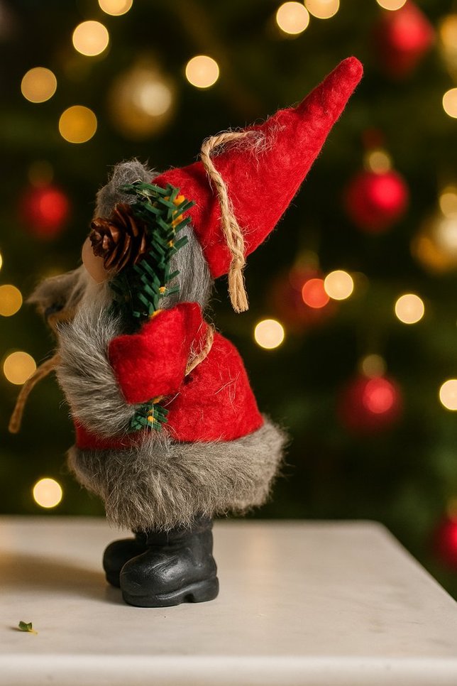 Santa Claus / Father Christmas 7in Ornament with Grey Fur Coat