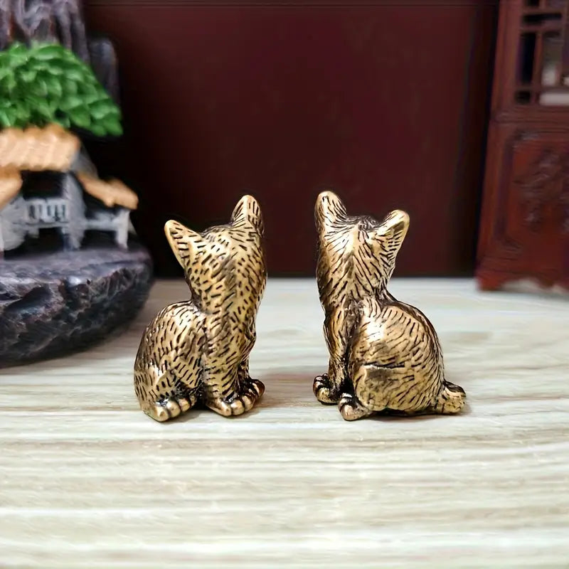 2pcs Vintage Brass Lucky Cat Statues