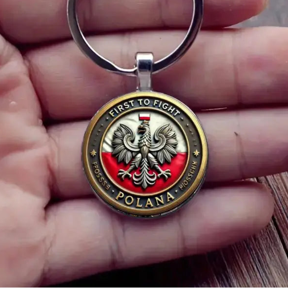 2D Flat, Vintage Polish Eagle Keychain - Red, White & Black Polish Emblem "First to Fight"