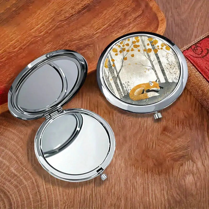 Scandinavian Fox & Birch Trees Handheld Mirror