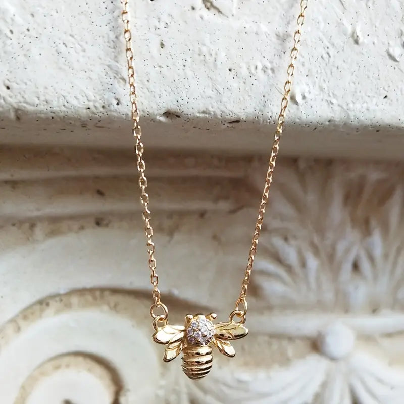 Women's Bee Pendant Necklace with Synthetic Cubic Zirconia Bee Charm