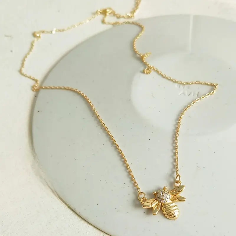 Women's Bee Pendant Necklace with Synthetic Cubic Zirconia Bee Charm