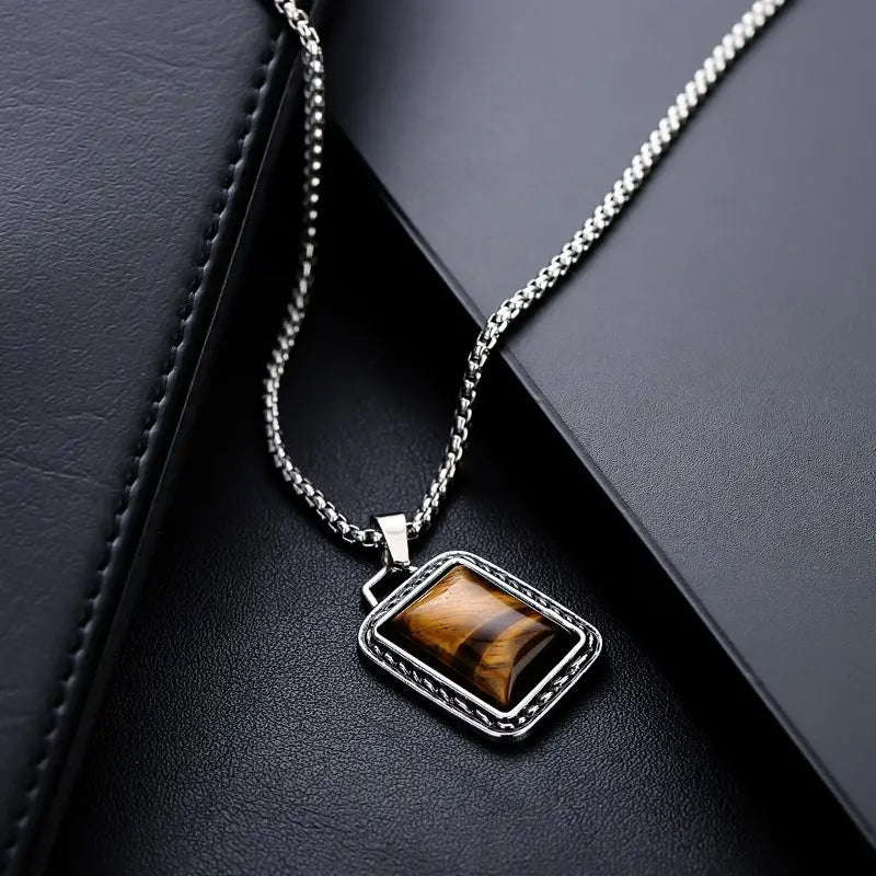 Amber Square Pendant Necklace