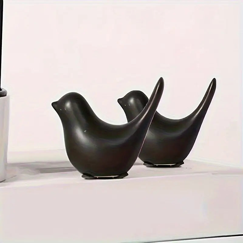 2pcs Black Bird Couple Figurines