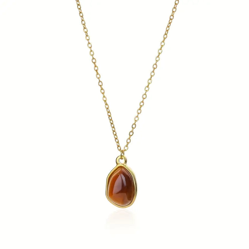 Natural Amber Stone Necklace - Genuine Amber Pendant with Brown/Orange-brown/Deep brown shades