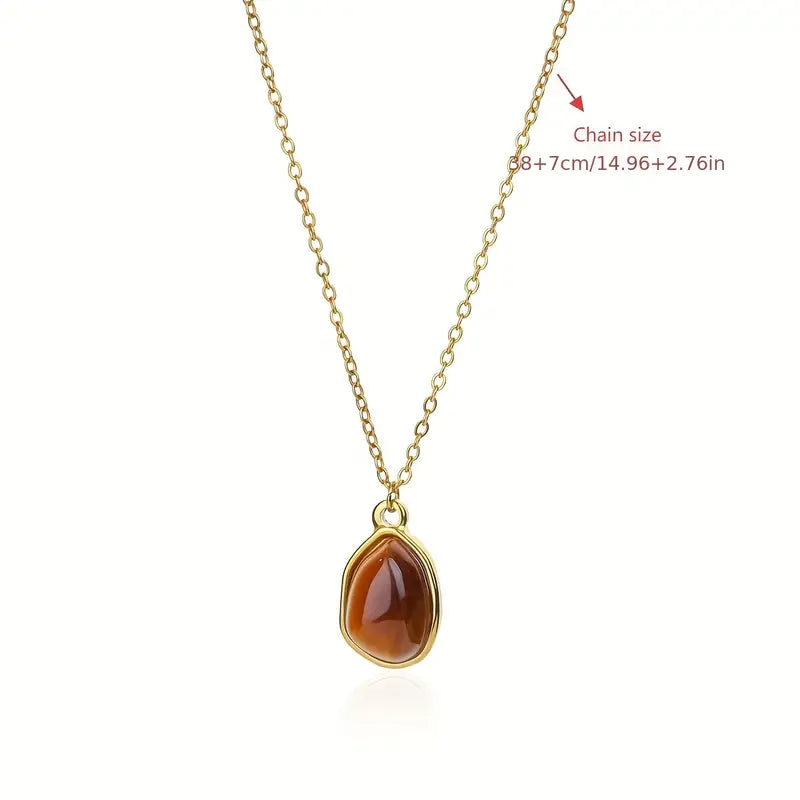 Natural Amber Stone Necklace - Genuine Amber Pendant with Brown/Orange-brown/Deep brown shades