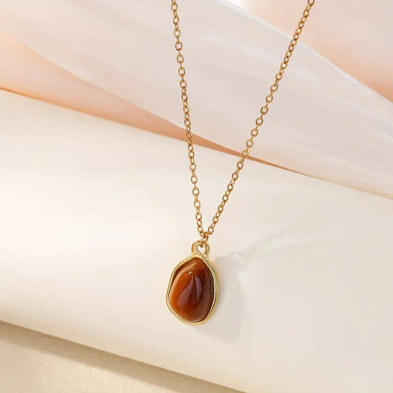 Natural Amber Stone Necklace - Genuine Amber Pendant with Brown/Orange-brown/Deep brown shades